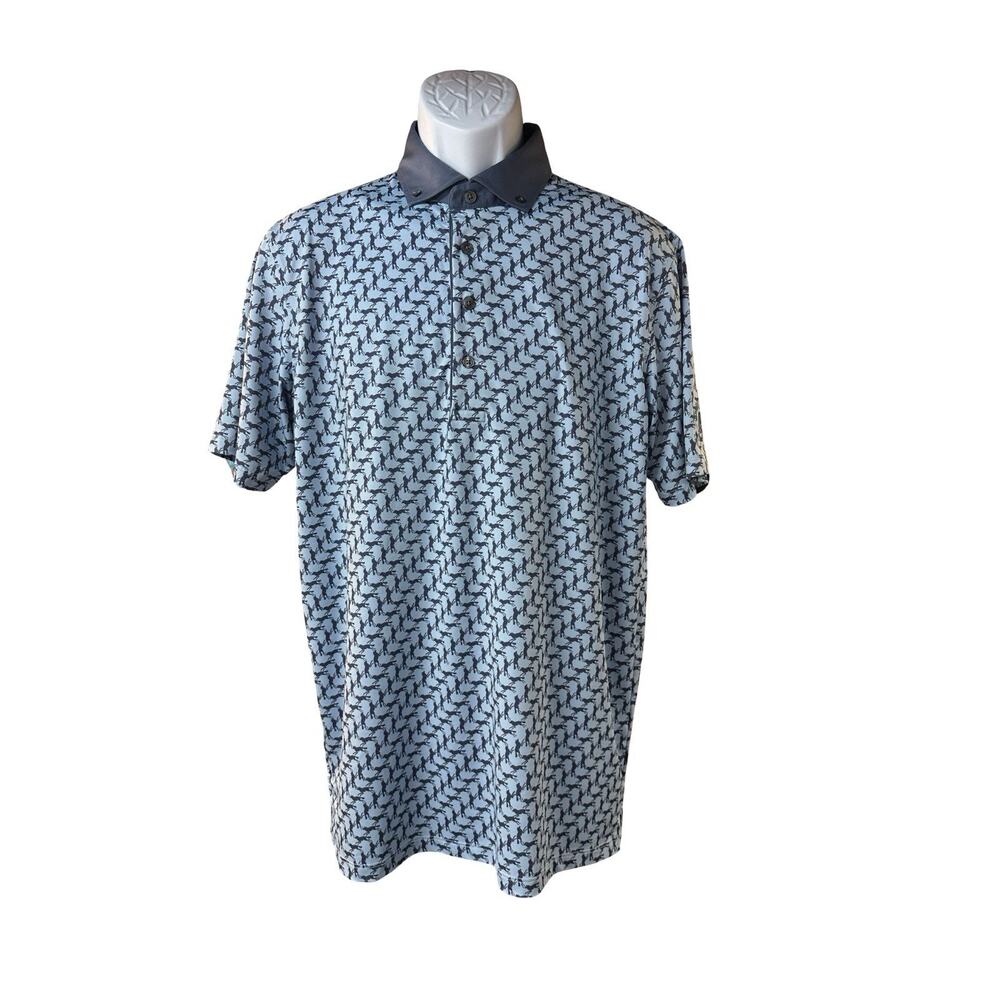 Greyson Golf Polo Casa De Campo Teeth Of The Dog AOP Blue Men’s Size M